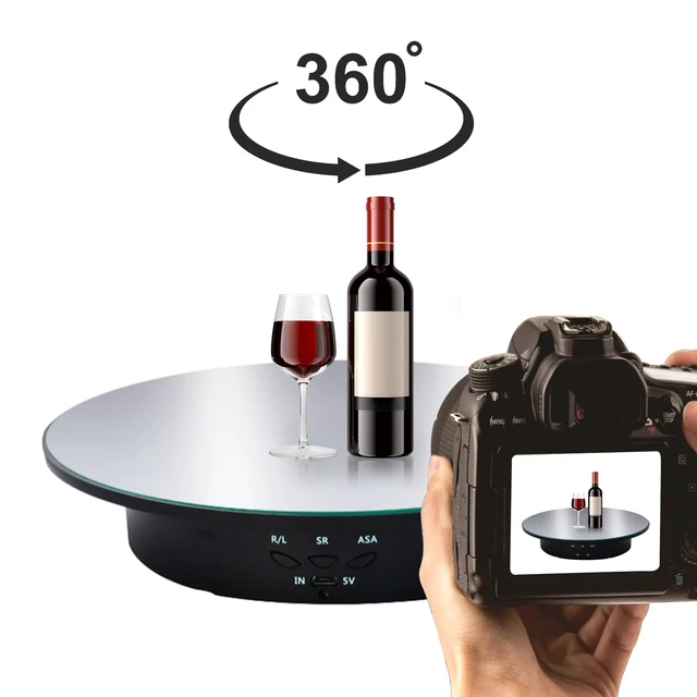 Alt view image 2 of 7 - Motorized Rotating Display Stand, 7.87inch /17.6lbs Load, 360 Degree Electric Rotating Turntable for Photography ProductsJewelrywith 5 Colors Backgrounds, Mirror Cover (Black/Remote Control)