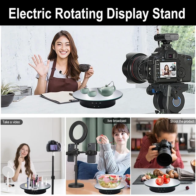 Alt view image 3 of 7 - Motorized Rotating Display Stand, 7.87inch /17.6lbs Load, 360 Degree Electric Rotating Turntable for Photography ProductsJewelrywith 5 Colors Backgrounds, Mirror Cover (Black/Remote Control)