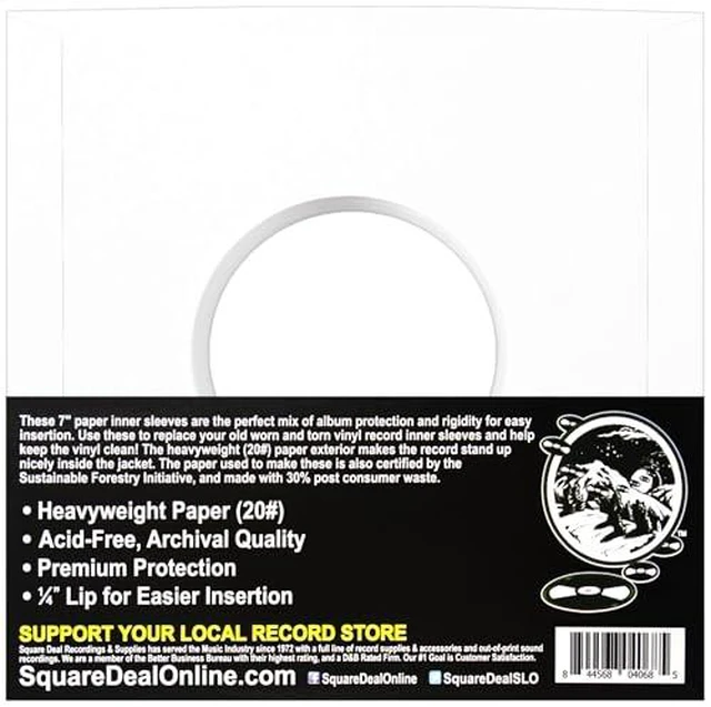 Alt view image 3 of 7 - (100) Archival Quality Acid-Free Heavyweight Paper Inner Sleeves for 7" Vinyl Records #07IW
