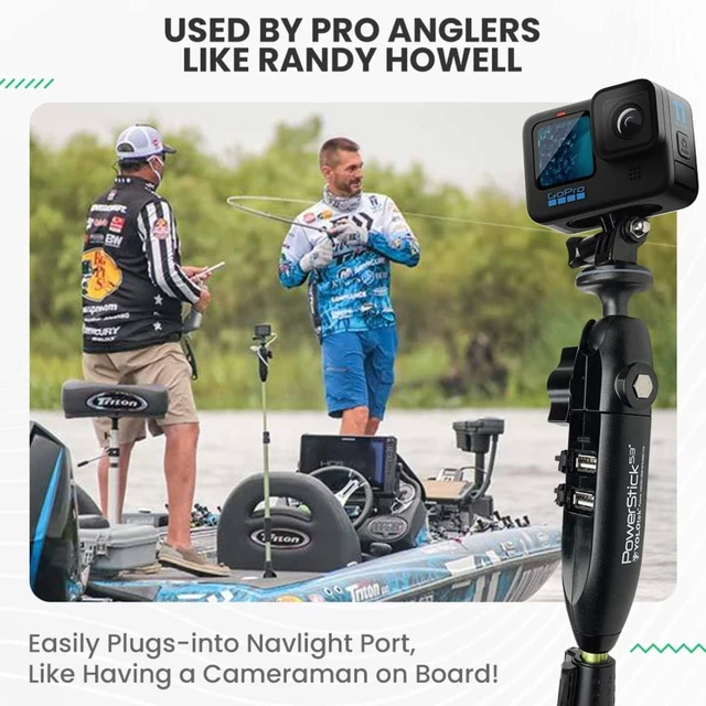 Alt view image 5 of 7 - Veteran Owned - PowerStick 53" Stick Only - Boat Mount Give Constant Power for GoPro, DJI, Insta360, Mevo & All Action Cameras - Hands-Free Recording While Fishing or Boating