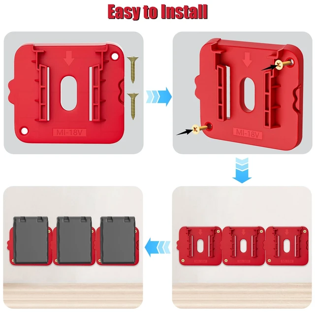 Alt view image 4 of 7 - Battery Holder Compatible for Milwaukee 18V Battery Wall Mount Batteries Storage for Work Van, Shelf, Toolbox - 10 Pack