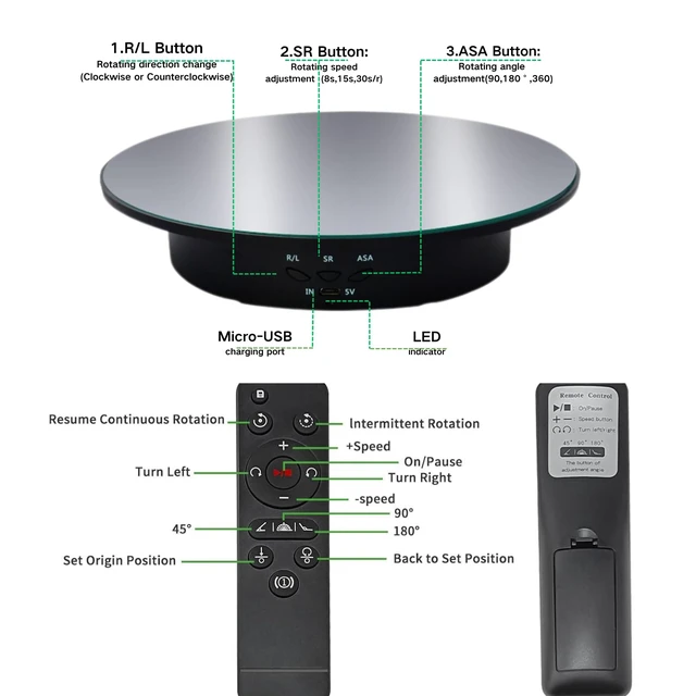 Alt view image 7 of 7 - Motorized Rotating Display Stand, 7.87inch /17.6lbs Load, 360 Degree Electric Rotating Turntable for Photography ProductsJewelrywith 5 Colors Backgrounds, Mirror Cover (Black/Remote Control)