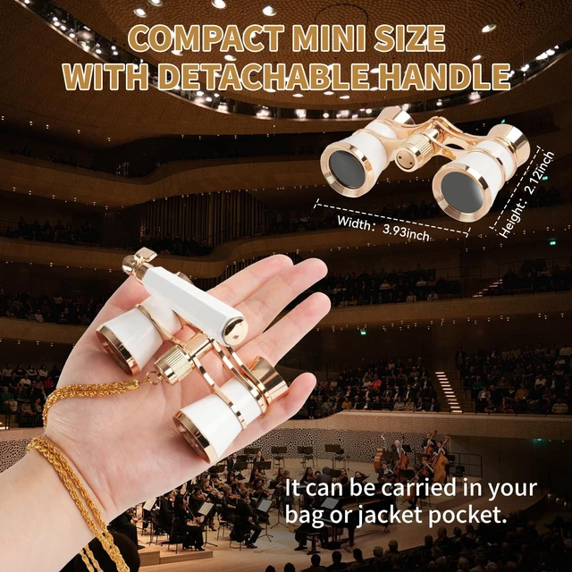 Alt view image 3 of 7 - 3X25 Theater Glasses Opera Binoculars with Adjustable Handle Opera Glasses for Women Adults with Chain Mini Compact Opera Binoculars for Concerts Musical Cinema (White)