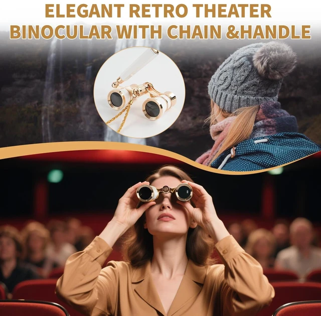 Alt view image 2 of 7 - 3X25 Theater Glasses Opera Binoculars with Adjustable Handle Opera Glasses for Women Adults with Chain Mini Compact Opera Binoculars for Concerts Musical Cinema (White)