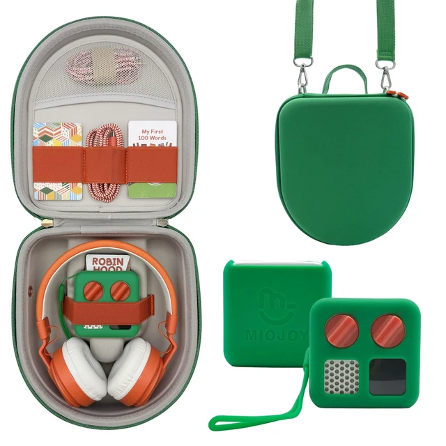 Main image of Silicone Cover and Travel Case Compatible with Yoto Mini with Headphones, Hard Carrying Case with Shoulder Strap and Adventure Jacket Accessories Set for Yoto Mini, Green