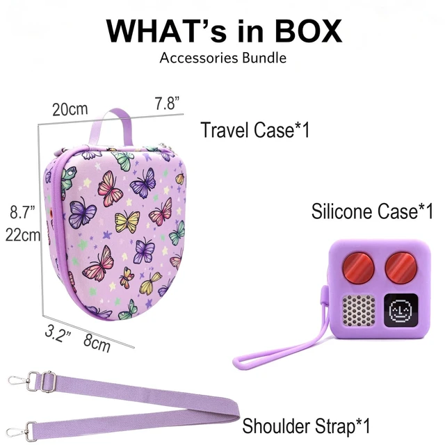 Alt view image 2 of 7 - Silicone Cover and Travel Case Compatible with Yoto Mini with Headphones, Hard Carrying Case with Shoulder Strap and Adventure Jacket Accessories Set for Yoto Mini, Butterfly