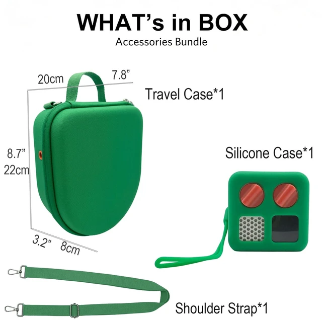 Alt view image 2 of 7 - Silicone Cover and Travel Case Compatible with Yoto Mini with Headphones, Hard Carrying Case with Shoulder Strap and Adventure Jacket Accessories Set for Yoto Mini, Green