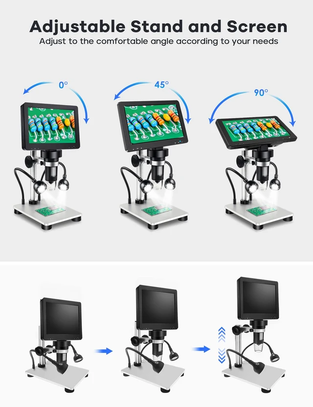 Alt view image 7 of 7 - 7" LCD Digital Microscope 1200X,12MP Coin Microscope with Screen 1080P Coin Magnifier with 12pcs Slides,Wired Remote,2 Side Lights,Windows/Mac OS Compatible