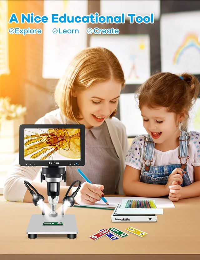Alt view image 5 of 7 - 7" LCD Digital Microscope 1200X,12MP Coin Microscope with Screen 1080P Coin Magnifier with 12pcs Slides,Wired Remote,2 Side Lights,Windows/Mac OS Compatible