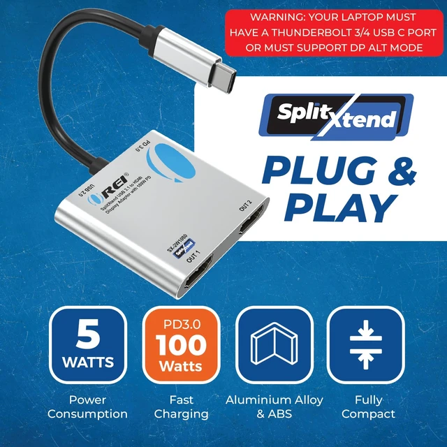Alt view image 4 of 7 - SplitExtend HDMI Splitter Extended Display for Windows Only - 4K@30Hz Dual Monitor - Multi-Monitor Display 3 Separate Screens - USB-C Adapter to HDMI 2.0 - 100W PD and USB 2.0 Input