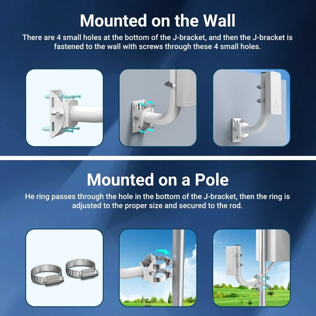 Alt view image 3 of 6 - Universal Wireless Bridge Bracket Mount, 2-Pack Pole and Wall-Mounted for Outdoor Point to Point WiFi Access Point CPE Client Bridge