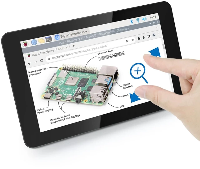 Main image of Touchscreen for Raspberry Pi Display Screen Monitor 7 Inch IPS 800x480 Pixel, 5-Point Capacitive Touch Screen, Integrated Back Mounting, Driver-Free Easy to Use