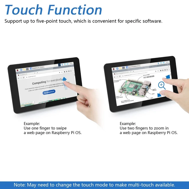 Alt view image 4 of 7 - Touchscreen for Raspberry Pi Display Screen Monitor 7 Inch IPS 800x480 Pixel, 5-Point Capacitive Touch Screen, Integrated Back Mounting, Driver-Free Easy to Use