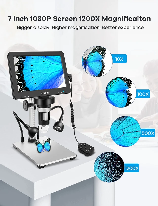 Alt view image 2 of 7 - 7" LCD Digital Microscope 1200X,12MP Coin Microscope with Screen 1080P Coin Magnifier with 12pcs Slides,Wired Remote,2 Side Lights,Windows/Mac OS Compatible
