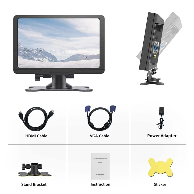 Alt view image 7 of 7 - 10.1 Inch HDMI Monitor 1280X800 Portable HD VGA Monitor LCD IPS Screen w/Dual-Speaker for Raspberry pi/PC/Laptop/TV/Camera/Gaming