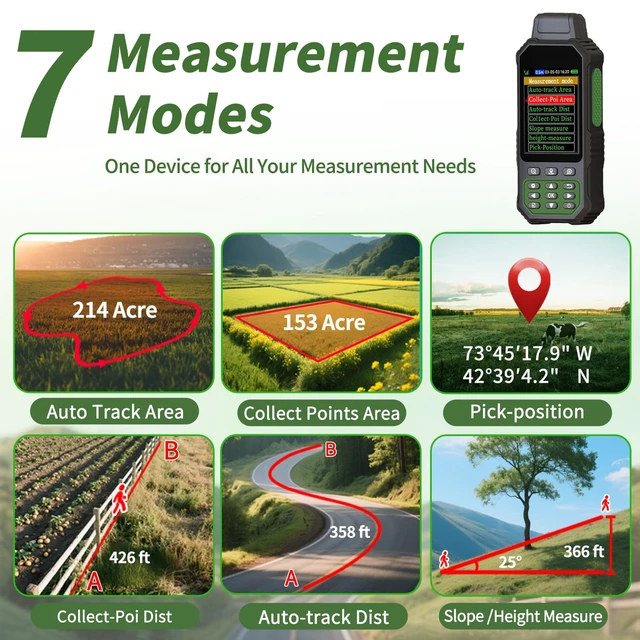 Alt view image 3 of 7 - ZL190PLUS Land Surveying Equipment, Handheld GPS for Surveying with 3.2 Inch Color Screen, Multi-GNSS Support, 7 Measuring Models for Measuring Land Area, Length,Slope and Save Coordinates Points