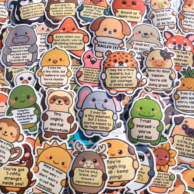 Alt view image 2 of 7 - 240pcs Holographic Tiny Cheer Squad Animals Sticker Pack By - Cute Affirmation Encouraging Inspirational Stickers for Water Bottles, Laptops, Phones, Positive Quote for Classroom, Teachers