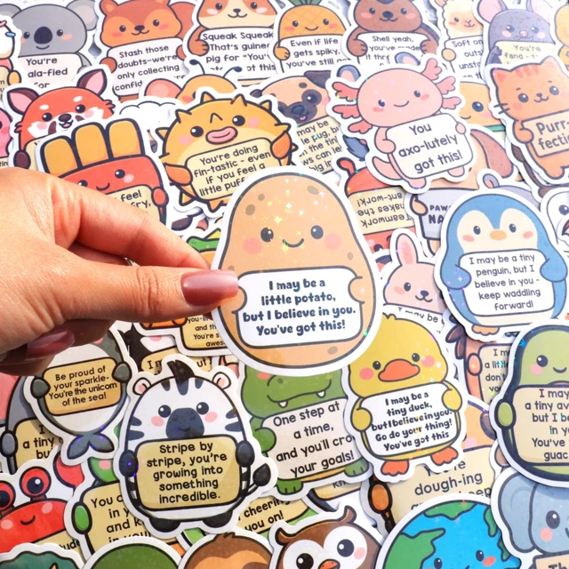 Alt view image 3 of 7 - 240pcs Holographic Tiny Cheer Squad Animals Sticker Pack By - Cute Affirmation Encouraging Inspirational Stickers for Water Bottles, Laptops, Phones, Positive Quote for Classroom, Teachers