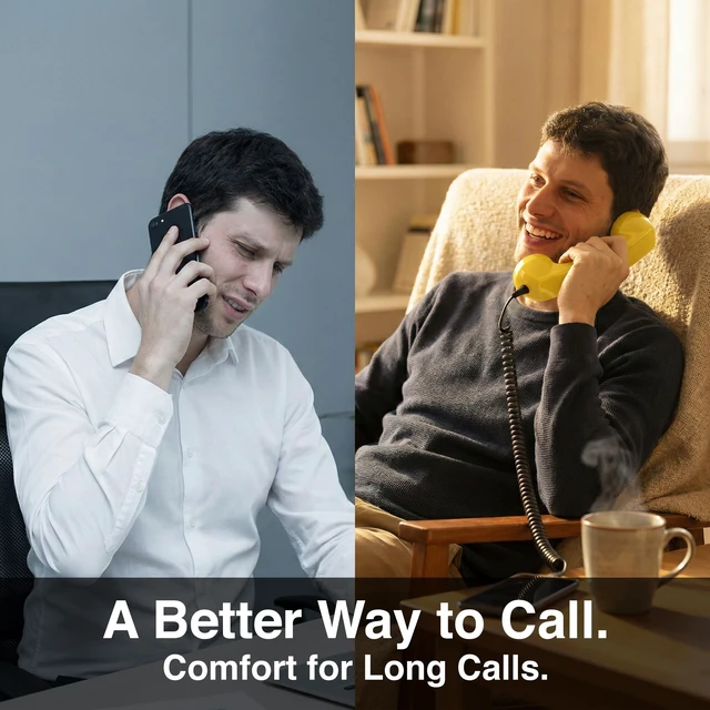 Alt view image 2 of 7 - 60s Micro Retro Phone Handset for Smartphones, Yellow Turns your cell into a corded receiver. Office desk accessory, plug in and talk, no battery or pairing