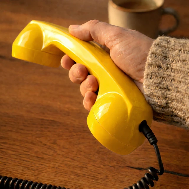 Alt view image 3 of 7 - 60s Micro Retro Phone Handset for Smartphones, Yellow Turns your cell into a corded receiver. Office desk accessory, plug in and talk, no battery or pairing