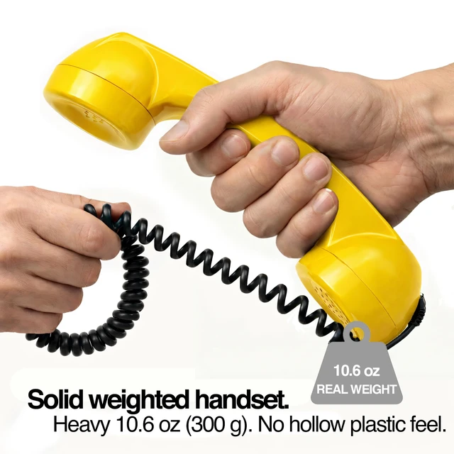 Alt view image 5 of 7 - 60s Micro Retro Phone Handset for Smartphones, Yellow Turns your cell into a corded receiver. Office desk accessory, plug in and talk, no battery or pairing