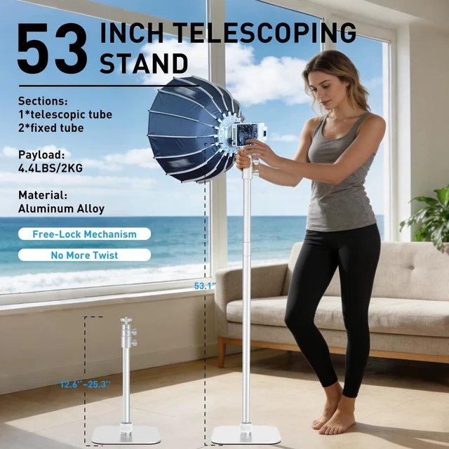 Alt view image 3 of 6 - TS50 Camera Stand, 12.6 to 53.1 in Height, Universal 1/4" to 3/8" Screw Adapter with Swivel 360° Panoramic Ball Head, Light Stand Desk and Floor Mount for DSLR Cameras, Photograph Lights
