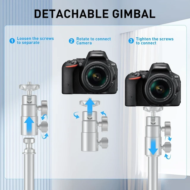 Alt view image 4 of 6 - TS50 Camera Stand, 12.6 to 53.1 in Height, Universal 1/4" to 3/8" Screw Adapter with Swivel 360° Panoramic Ball Head, Light Stand Desk and Floor Mount for DSLR Cameras, Photograph Lights