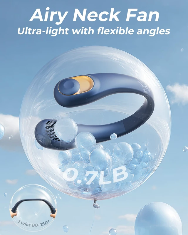 Alt view image 4 of 7 - Neck Fan, Personal Fan with LED Display, USB-C Rechargeable, 4000mAh-Battery, 3-Speed Adjustment & Whisper-Quiet Operation, Perfect for Home, Travel, Sports