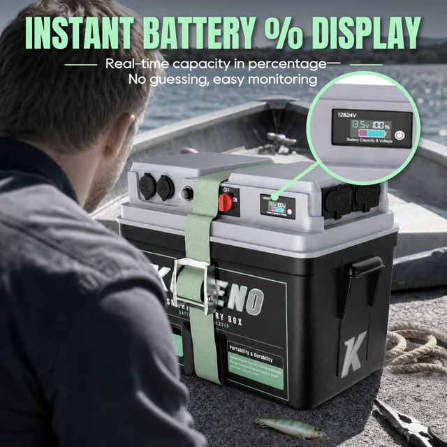 Alt view image 2 of 6 - Smart Marine Battery Box 12V/24V Power Center with USB-C & QC3.0 30A power connector digital battery monitoring & circuit breaker protection for trolling motors, boats, RVs,camping