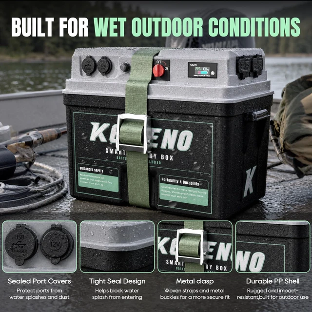 Alt view image 3 of 6 - Smart Marine Battery Box 12V/24V Power Center with USB-C & QC3.0 30A power connector digital battery monitoring & circuit breaker protection for trolling motors, boats, RVs,camping