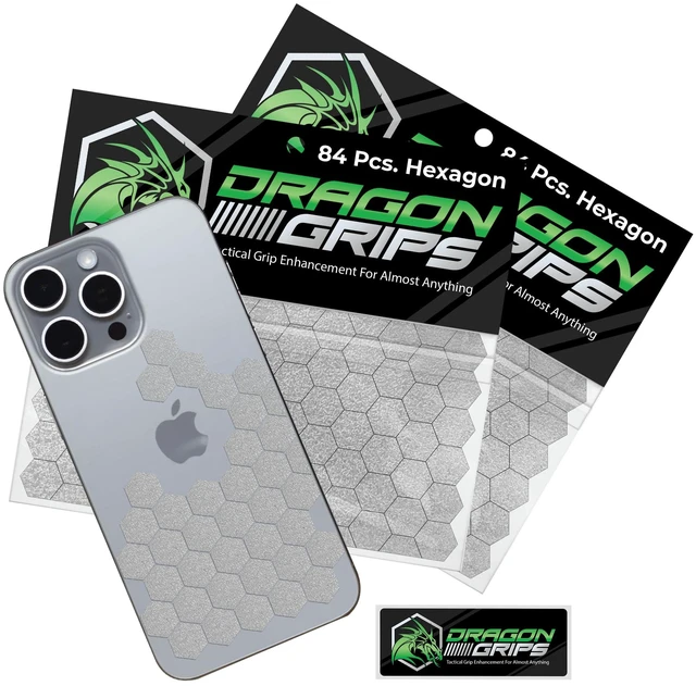 Main image of Clear Rubber Grip Tape, 84pc Hexagon Grip Stickers, Pack of 2 Pre-Cut Non-Slip Textured Stickers, Multipurpose for Phone Cases, Controllers, Guns, Mouse Grip Tape, Waterproof, Made in USA