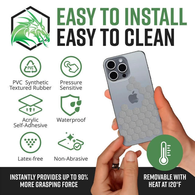 Alt view image 4 of 7 - Clear Rubber Grip Tape, 84pc Hexagon Grip Stickers, Pack of 2 Pre-Cut Non-Slip Textured Stickers, Multipurpose for Phone Cases, Controllers, Guns, Mouse Grip Tape, Waterproof, Made in USA
