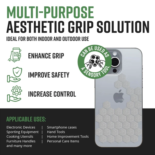 Alt view image 2 of 7 - Clear Rubber Grip Tape, 84pc Hexagon Grip Stickers, Pack of 2 Pre-Cut Non-Slip Textured Stickers, Multipurpose for Phone Cases, Controllers, Guns, Mouse Grip Tape, Waterproof, Made in USA