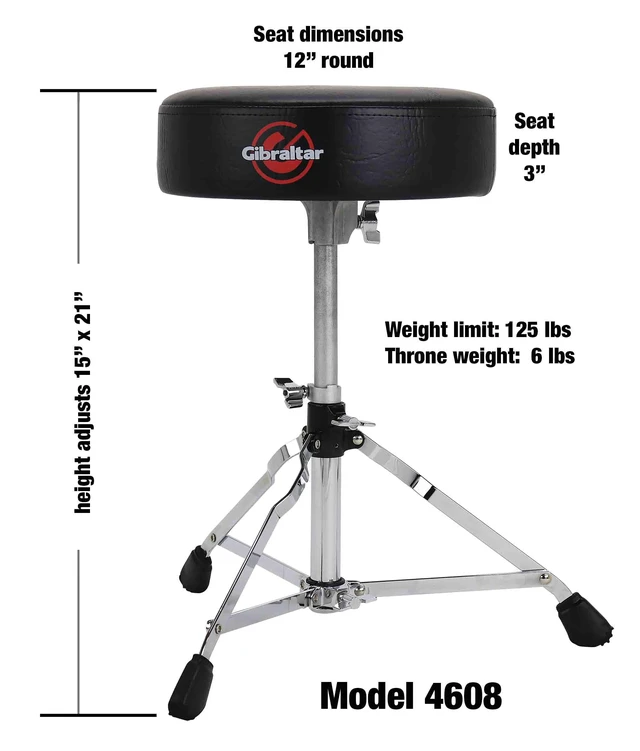 Alt view image 2 of 5 - Drum Throne with Adjustable Height, Round Seat, Single-Braced Drum Stool, Lightweight Portable Design, Comfortable Cushion, Ideal for Practice, Travel, or Gigs, 4000 Series (4608)