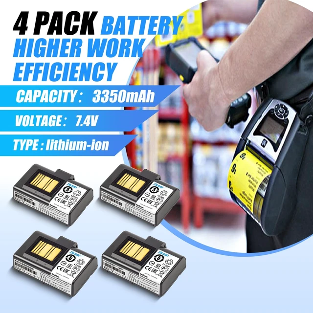 Alt view image 2 of 7 - Upgraded ZQ520 ZQ620 Printer Battery Replacement for Zebra ZQ521 QLN320 QLN220 ZQ610 ZR628 ZR638 ZR658 ZR668 ZQ620 ZQ500 ZQ510 3400mAh Lithium Battery (4-Pack)