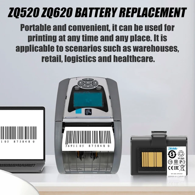 Alt view image 7 of 7 - Upgraded ZQ520 ZQ620 Printer Battery Replacement for Zebra ZQ521 QLN320 QLN220 ZQ610 ZR628 ZR638 ZR658 ZR668 ZQ620 ZQ500 ZQ510 3400mAh Lithium Battery (4-Pack)