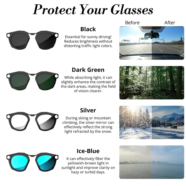 Alt view image 6 of 7 - Polarized Clip-on Compatible with Oakley Meta HSTN Smart Glasses 4Pcs Black Frame Discoloration Clip for Oakley Meta HSTN Color Changing Clip, Cool & Fashion (Black+Green+Silver+Blue)