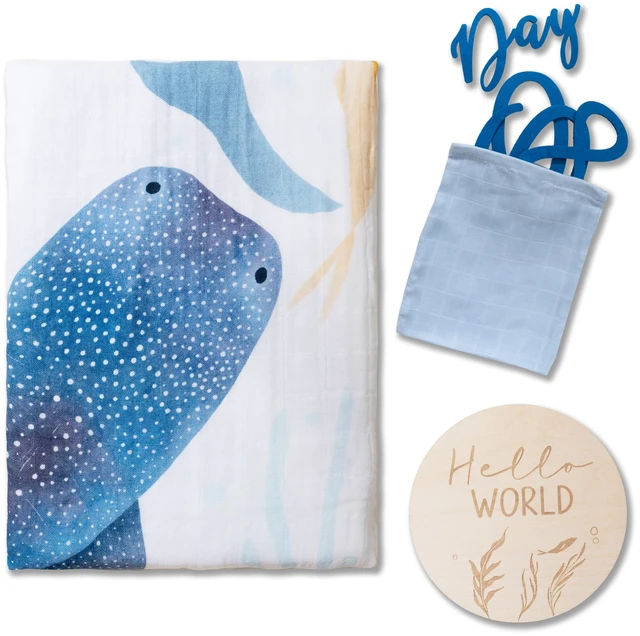 Alt view image 4 of 7 - Ocean Baby Milestone Blanket Monthly Baby Milestone Photo Prop for Boy, Under The Sea Growth Tracker Blanket with Hello World Sign and Registry Must-Have