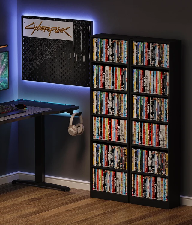 Alt view image 7 of 7 - 6 Tier DVD Storage Shelf, Media Shelf with Adjustable Shelves, Black Media Organizer Shelf for DVDs, Video Games & Movies, Holds Up to 150+ DVDs