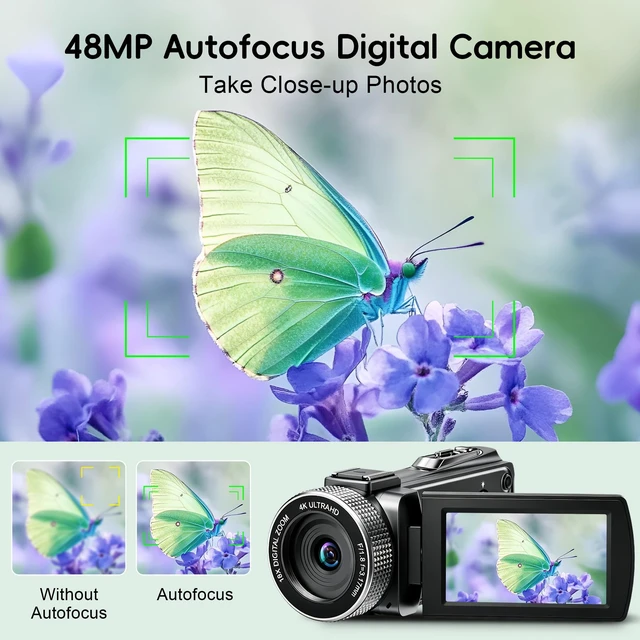 Alt view image 3 of 7 - 4K Ultra HD Camcorder, Video Camera with Auto/Manual/Fixed Focus, Wireless Lavalier Microphone, Tripod & Remote Control, 3 Inch Touchscreen Vlog Camera for YouTube, Travel & Family Recording