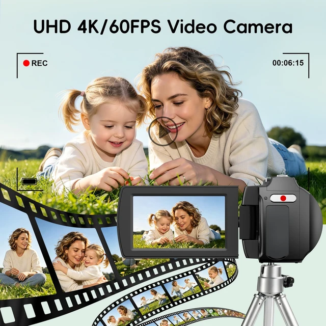 Alt view image 2 of 7 - 4K Ultra HD Camcorder, Video Camera with Auto/Manual/Fixed Focus, Wireless Lavalier Microphone, Tripod & Remote Control, 3 Inch Touchscreen Vlog Camera for YouTube, Travel & Family Recording