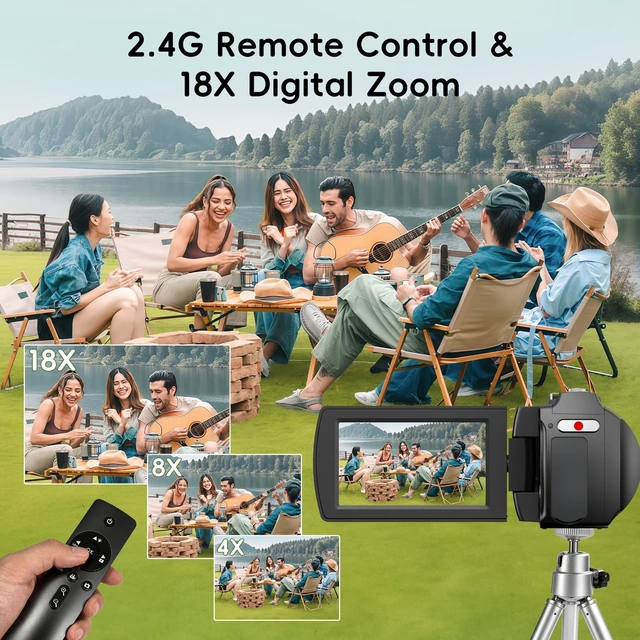 Alt view image 6 of 7 - 4K Ultra HD Camcorder, Video Camera with Auto/Manual/Fixed Focus, Wireless Lavalier Microphone, Tripod & Remote Control, 3 Inch Touchscreen Vlog Camera for YouTube, Travel & Family Recording