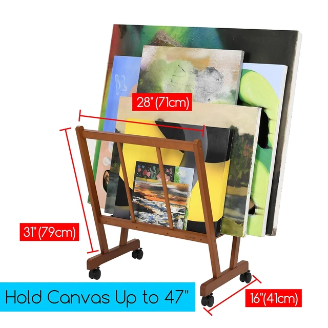 Alt view image 2 of 7 - Art Display Print Rack: Artist Storage Rack with Castors for Canvas Beech Wood Large Drying Racks for Prints Artworks Panels Posters Stand Art Shows & Galleries, Walnut