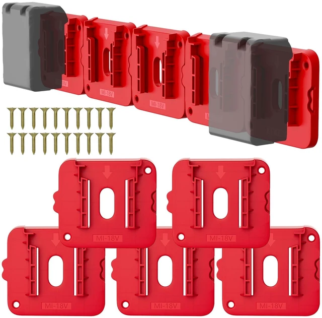 Main image of Battery Holder Compatible for Milwaukee 18V Battery Wall Mount Batteries Storage for Work Van, Shelf, Toolbox - 10 Pack