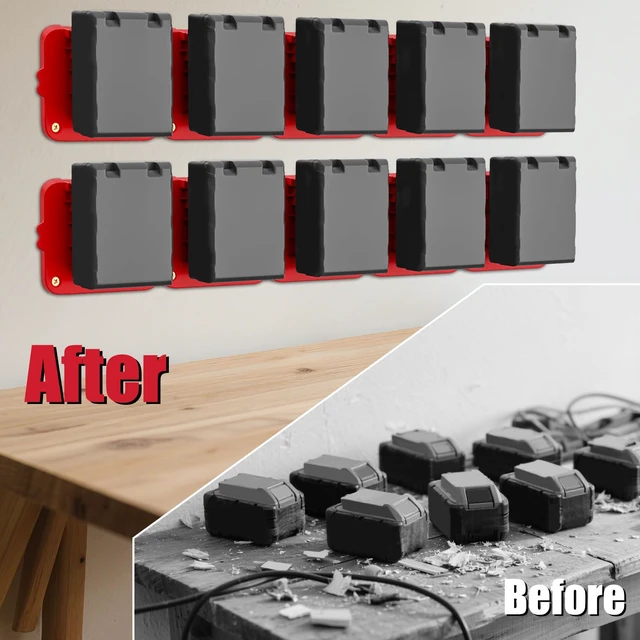 Alt view image 3 of 7 - Battery Holder Compatible for Milwaukee 18V Battery Wall Mount Batteries Storage for Work Van, Shelf, Toolbox - 10 Pack
