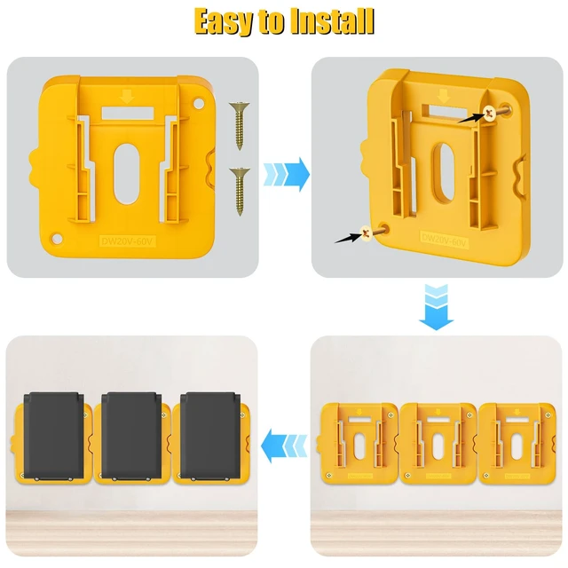 Alt view image 5 of 7 - 6 Pack Battery Holder Compatible for Dewalt 20V 60V Battery Packs Wall Mount Batteries Storage Fit for DCB201 DCB204 DCB609 DCB612 Batteries Pack Wall, Work Van, Shelf, Toolbox