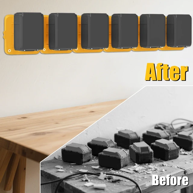 Alt view image 4 of 7 - 6 Pack Battery Holder Compatible for Dewalt 20V 60V Battery Packs Wall Mount Batteries Storage Fit for DCB201 DCB204 DCB609 DCB612 Batteries Pack Wall, Work Van, Shelf, Toolbox