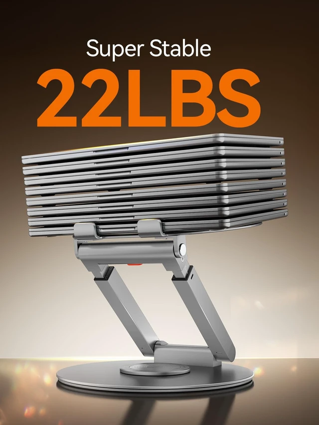 Alt view image 5 of 6 - Telescopic Laptop Stand with 360° Rotation, Adjustable Height & Tilt Swivel Laptop Riser, Ergonomic Standing Desk Converter for 10-17" MacBook Pro/Air, Dell, HP Supports up to 22lbs (Silver)