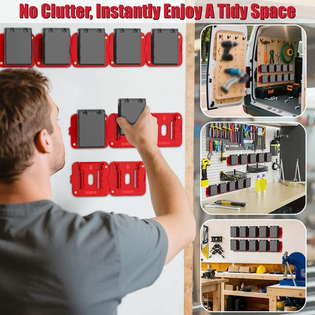 Alt view image 2 of 7 - Battery Holder Compatible for Milwaukee 18V Battery Wall Mount Batteries Storage for Work Van, Shelf, Toolbox - 10 Pack