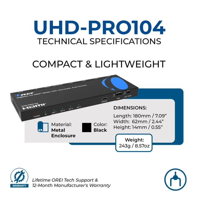 Alt view image 6 of 7 - 1x4 HDMI Splitter 4K@60Hz & Audio Extractor with Downscaling, HDR10+ HDMI 2.0b Splitter 1 in 4 Out with 4K to 1080p Downscaling, Dolby Vision, HDCP 2.3, Optical & 3.5mm Audio Out